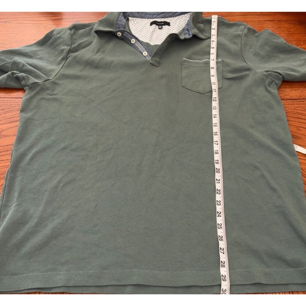 Tahari Polo Shirt Mens XXL Green Short Sleeve Chest Pocket 3 Button 100% Cotton - Picture 9 of 9